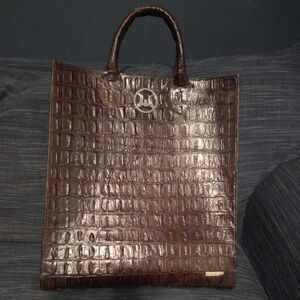 Wilsons Leather Brown Crocodile-Embossed Tote